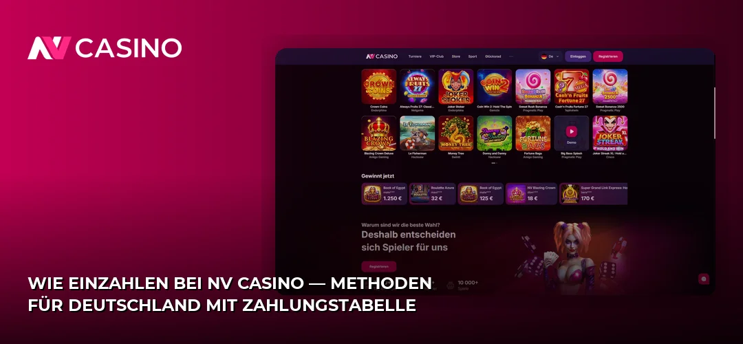 Wie einzahlen bei NV Casino — Methoden für Deutschland mit Zahlungstabelle
